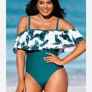 Cupshe Zora Tropical One Piece Teal Swimsuit Women’s 0X